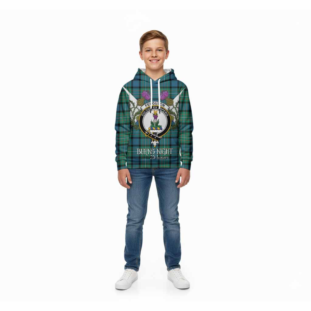 Ferguson (Fergusson) Tartan Family Crest Kid Hoodie Scottish Burns Night Thistle Floral