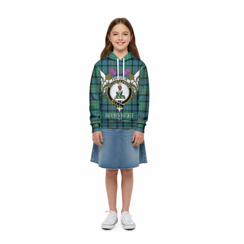 Ferguson (Fergusson) Tartan Family Crest Kid Hoodie Scottish Burns Night Thistle Floral