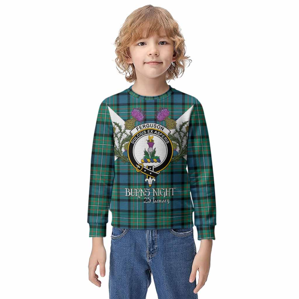 Ferguson (Fergusson) Tartan Family Crest Kid Knitted Sweatshirt Scottish Burns Night Thistle Floral
