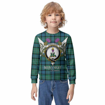 Ferguson (Fergusson) Tartan Family Crest Kid Knitted Sweatshirt Scottish Burns Night Thistle Floral