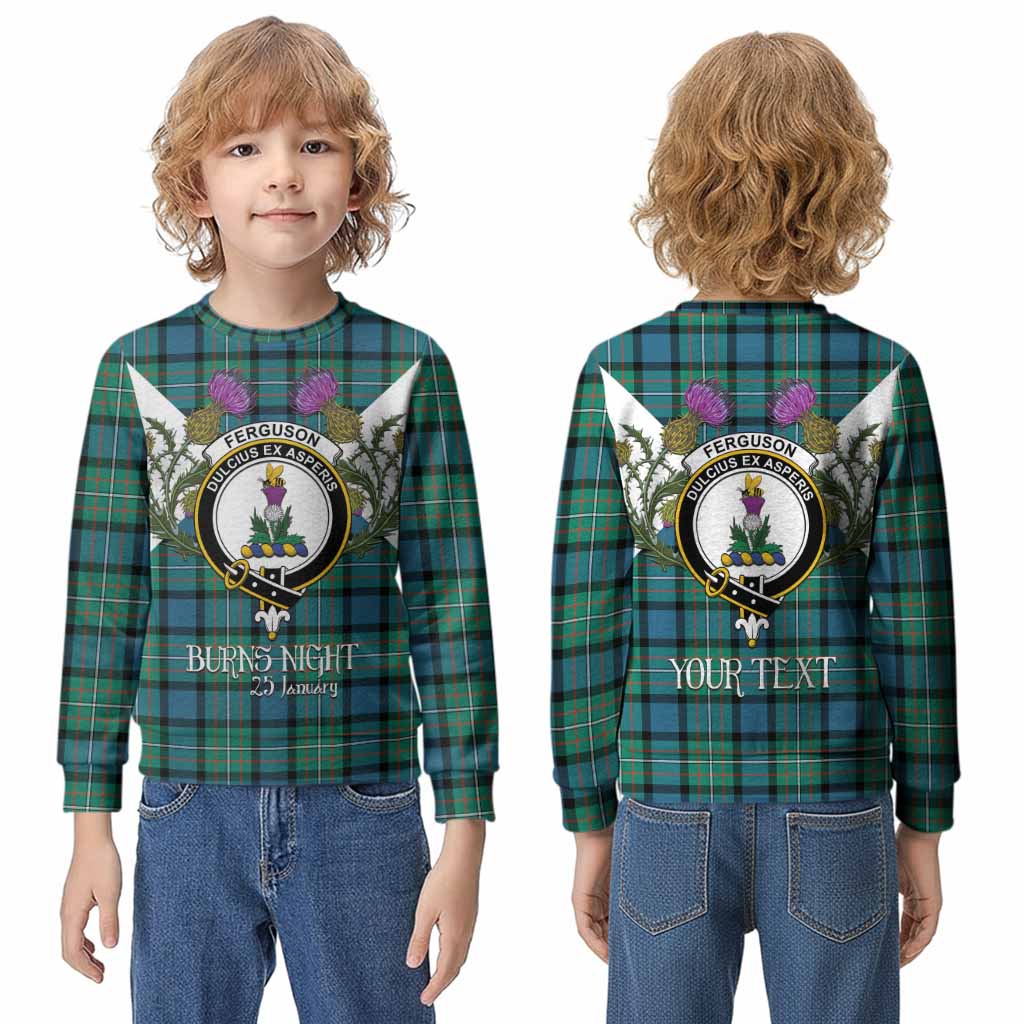 Ferguson (Fergusson) Tartan Family Crest Kid Knitted Sweatshirt Scottish Burns Night Thistle Floral
