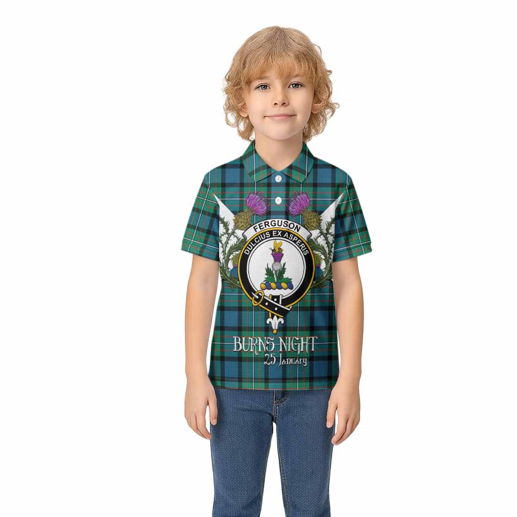 Ferguson (Fergusson) Tartan Family Crest Kid Polo Shirt Scottish Burns Night Thistle Floral