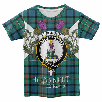 Ferguson (Fergusson) Tartan Family Crest Kid T-shirt Scottish Burns Night Thistle Floral