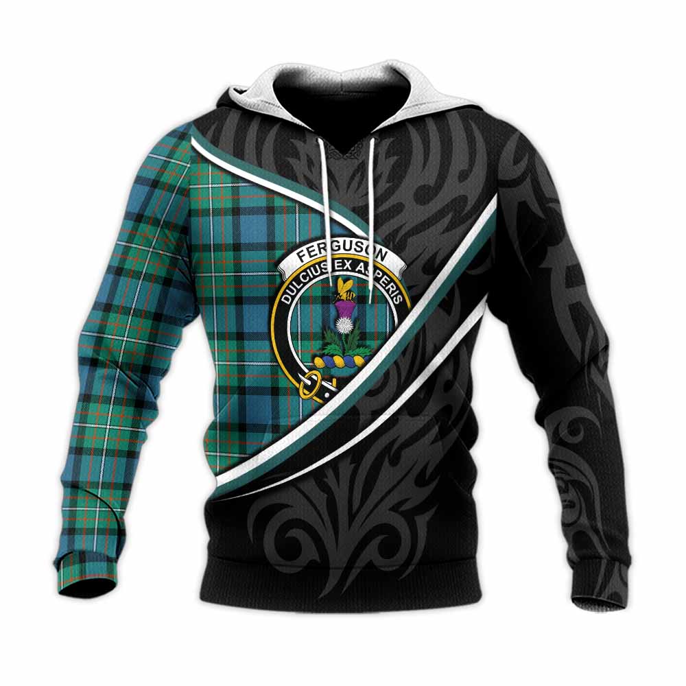 Ferguson (Fergusson) Tartan Family Crest Knitted Hoodie Celtic Scottish Thistle Floral - Tartan Vibes Clothing