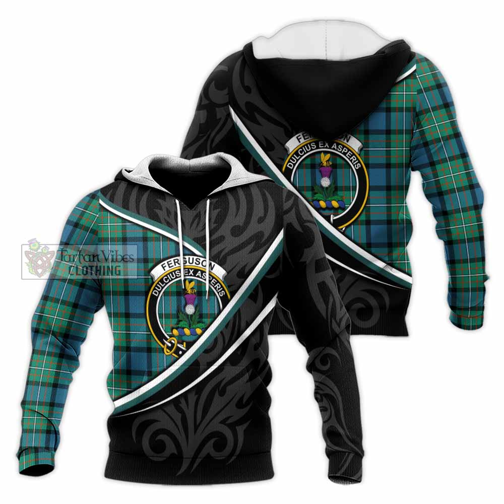 Ferguson (Fergusson) Tartan Family Crest Knitted Hoodie Celtic Scottish Thistle Floral - Tartan Vibes Clothing