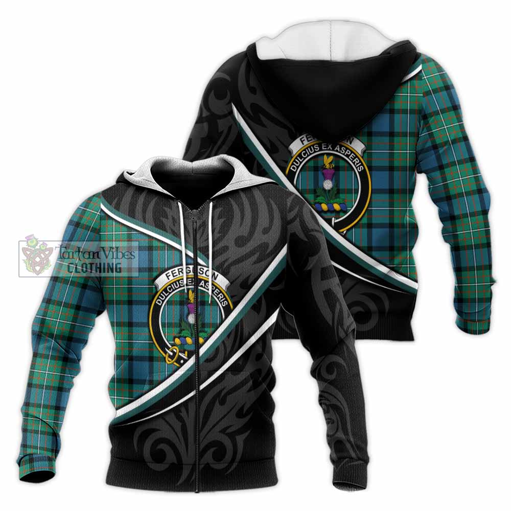 Ferguson (Fergusson) Tartan Family Crest Knitted Hoodie Celtic Scottish Thistle Floral - Tartan Vibes Clothing