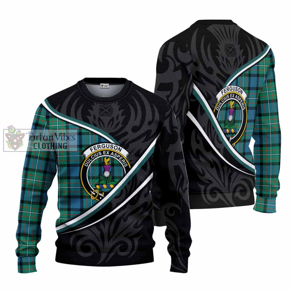 Ferguson (Fergusson) Tartan Family Crest Knitted Sweater Celtic Scottish Thistle Floral - Tartan Vibes Clothing
