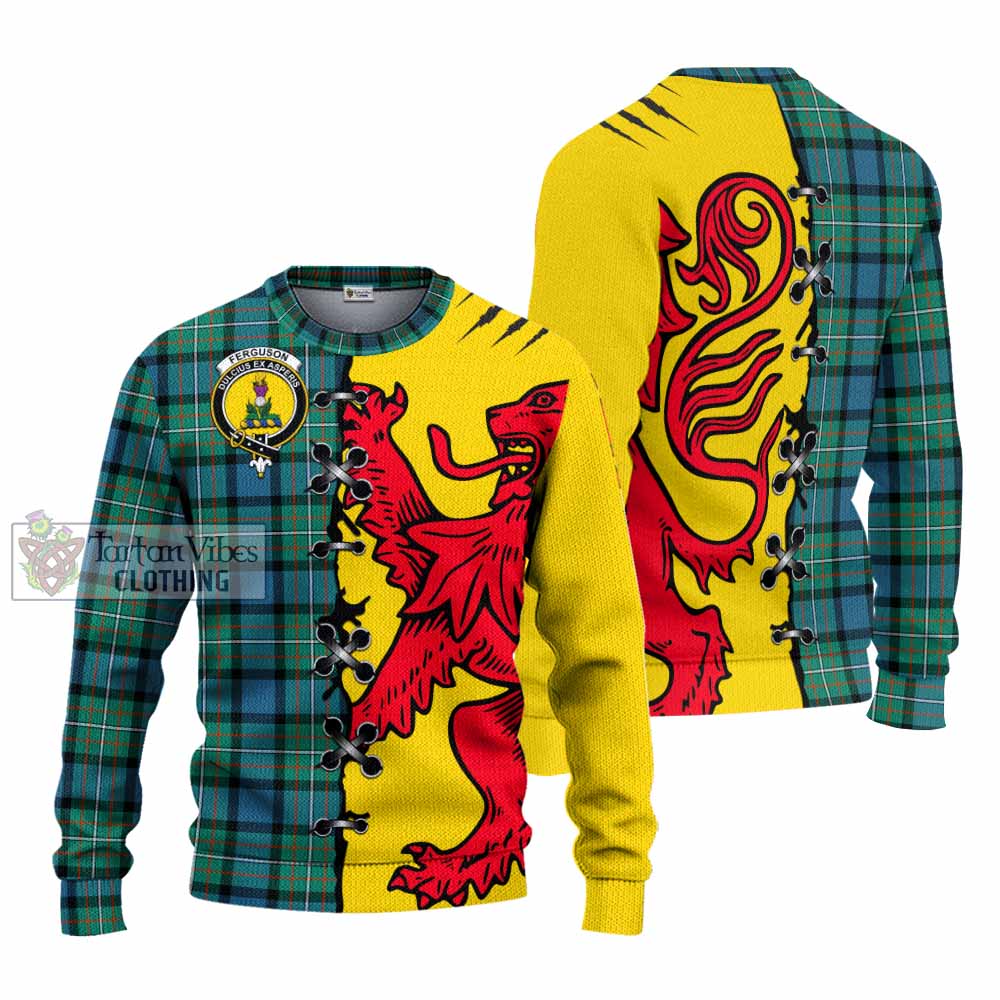 Ferguson (Fergusson) Tartan Family Crest Knitted Sweater Lion Rampant Honor - Tartan Vibes Clothing