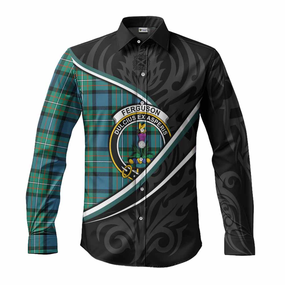 Ferguson (Fergusson) Tartan Family Crest Long Sleeve Button Shirts Celtic Scottish Thistle Floral - Tartan Vibes Clothing