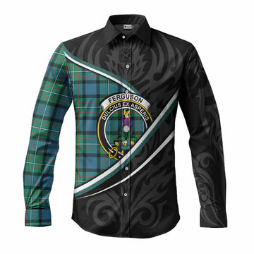 Ferguson (Fergusson) Tartan Family Crest Long Sleeve Button Shirts Celtic Scottish Thistle Floral