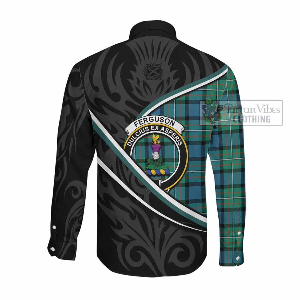Ferguson (Fergusson) Tartan Family Crest Long Sleeve Button Shirts Celtic Scottish Thistle Floral - Tartan Vibes Clothing