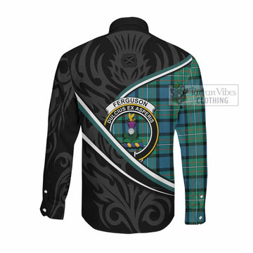 Ferguson (Fergusson) Tartan Family Crest Long Sleeve Button Shirts Celtic Scottish Thistle Floral