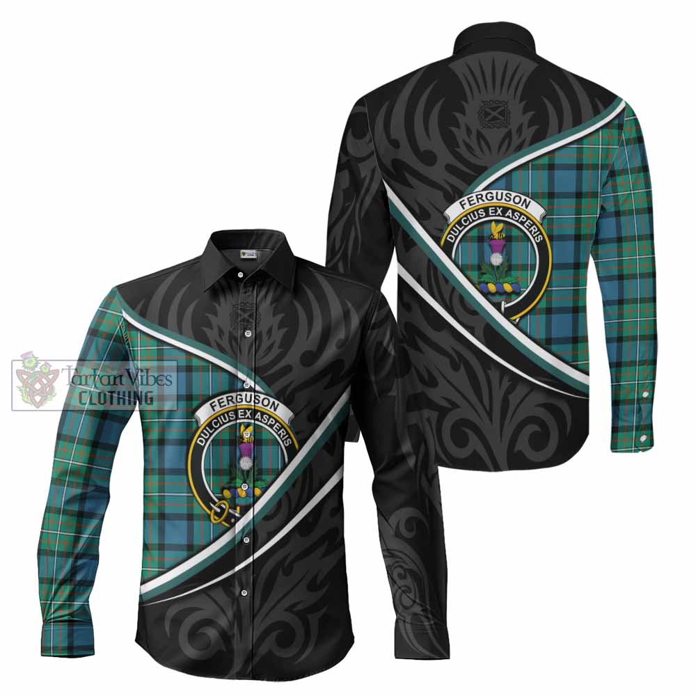 Ferguson (Fergusson) Tartan Family Crest Long Sleeve Button Shirts Celtic Scottish Thistle Floral - Tartan Vibes Clothing