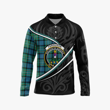 Ferguson (Fergusson) Tartan Family Crest Long Sleeve Polo Shirt Celtic Scottish Thistle Floral
