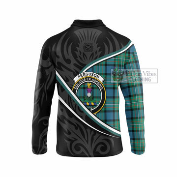 Ferguson (Fergusson) Tartan Family Crest Long Sleeve Polo Shirt Celtic Scottish Thistle Floral