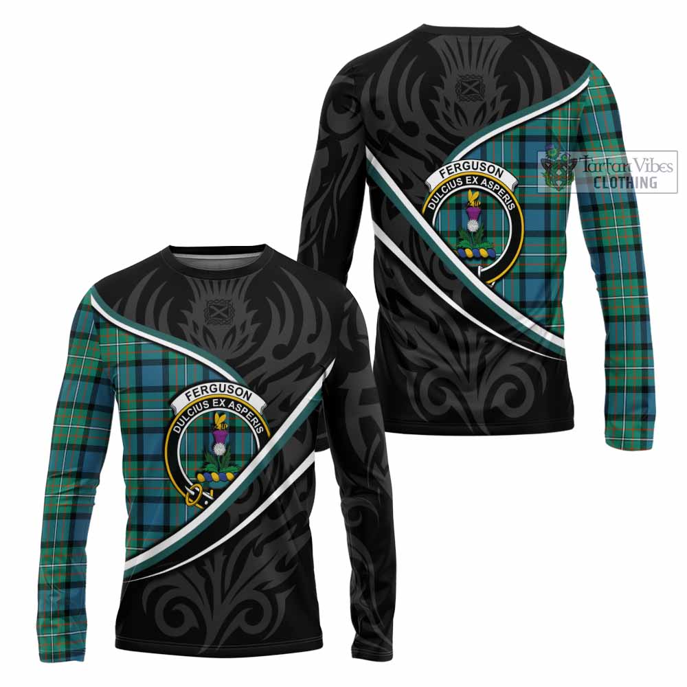 Ferguson (Fergusson) Tartan Family Crest Long Sleeve T-Shirt Celtic Scottish Thistle Floral - Tartan Vibes Clothing