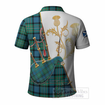 Ferguson (Fergusson) Tartan Family Crest Polo Shirt Bagpipes with Scottish Thistle