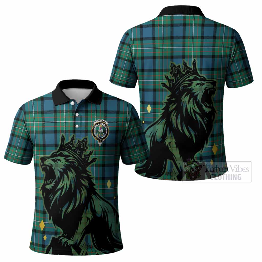 Ferguson (Fergusson) Tartan Family Crest Polo Shirt Crowned Lion Roaring