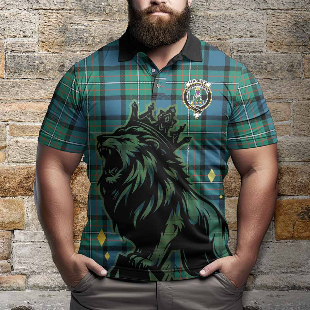 Ferguson (Fergusson) Tartan Family Crest Polo Shirt Crowned Lion Roaring