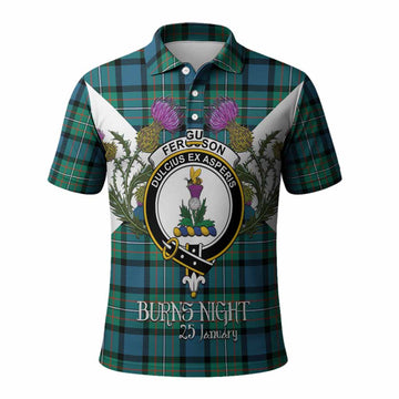 Ferguson (Fergusson) Tartan Family Crest Polo Shirt Scottish Burns Night Thistle Floral