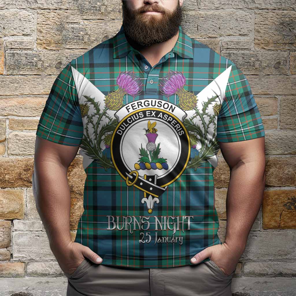 Ferguson (Fergusson) Tartan Family Crest Polo Shirt Scottish Burns Night Thistle Floral
