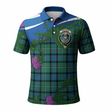 Ferguson (Fergusson) Tartan Family Crest Polo Shirt Thistle in Minimalism