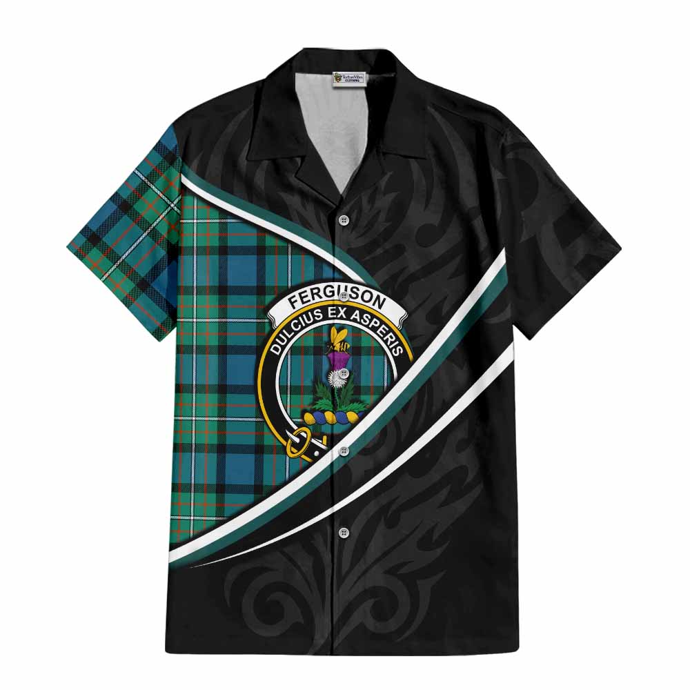 Ferguson (Fergusson) Tartan Family Crest Short Sleeve Button Shirt Celtic Scottish Thistle Floral - Tartan Vibes Clothing