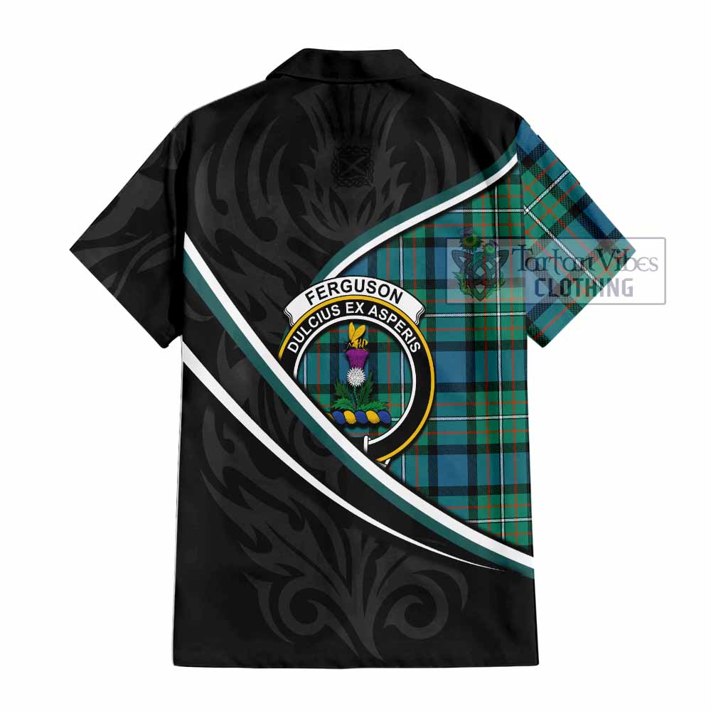 Ferguson (Fergusson) Tartan Family Crest Short Sleeve Button Shirt Celtic Scottish Thistle Floral - Tartan Vibes Clothing