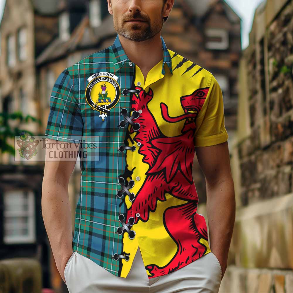 Ferguson (Fergusson) Tartan Family Crest Short Sleeve Button Shirt Lion Rampant Honor - Tartan Vibes Clothing