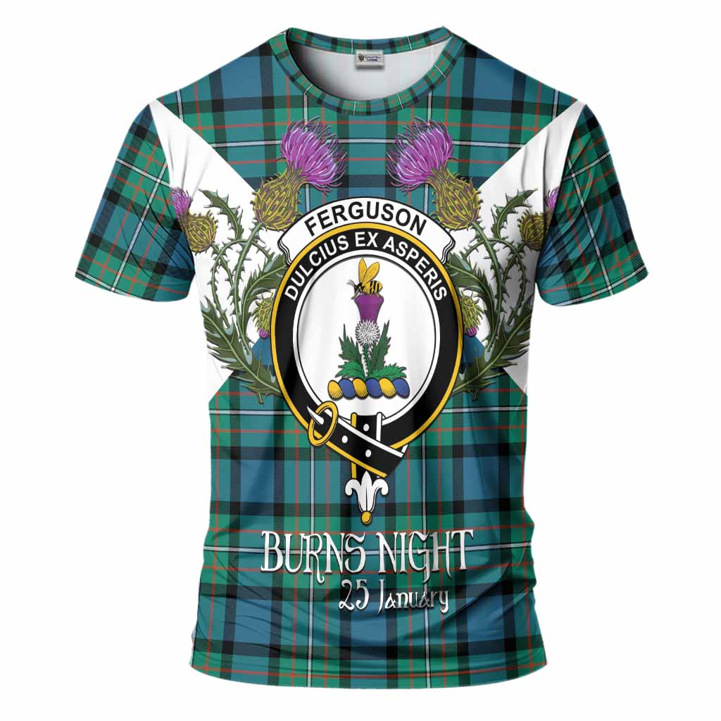Ferguson (Fergusson) Tartan Family Crest T-Shirt Scottish Burns Night Thistle Floral