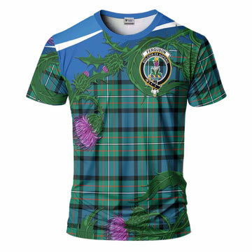 Ferguson (Fergusson) Tartan Family Crest T-Shirt Thistle in Minimalism