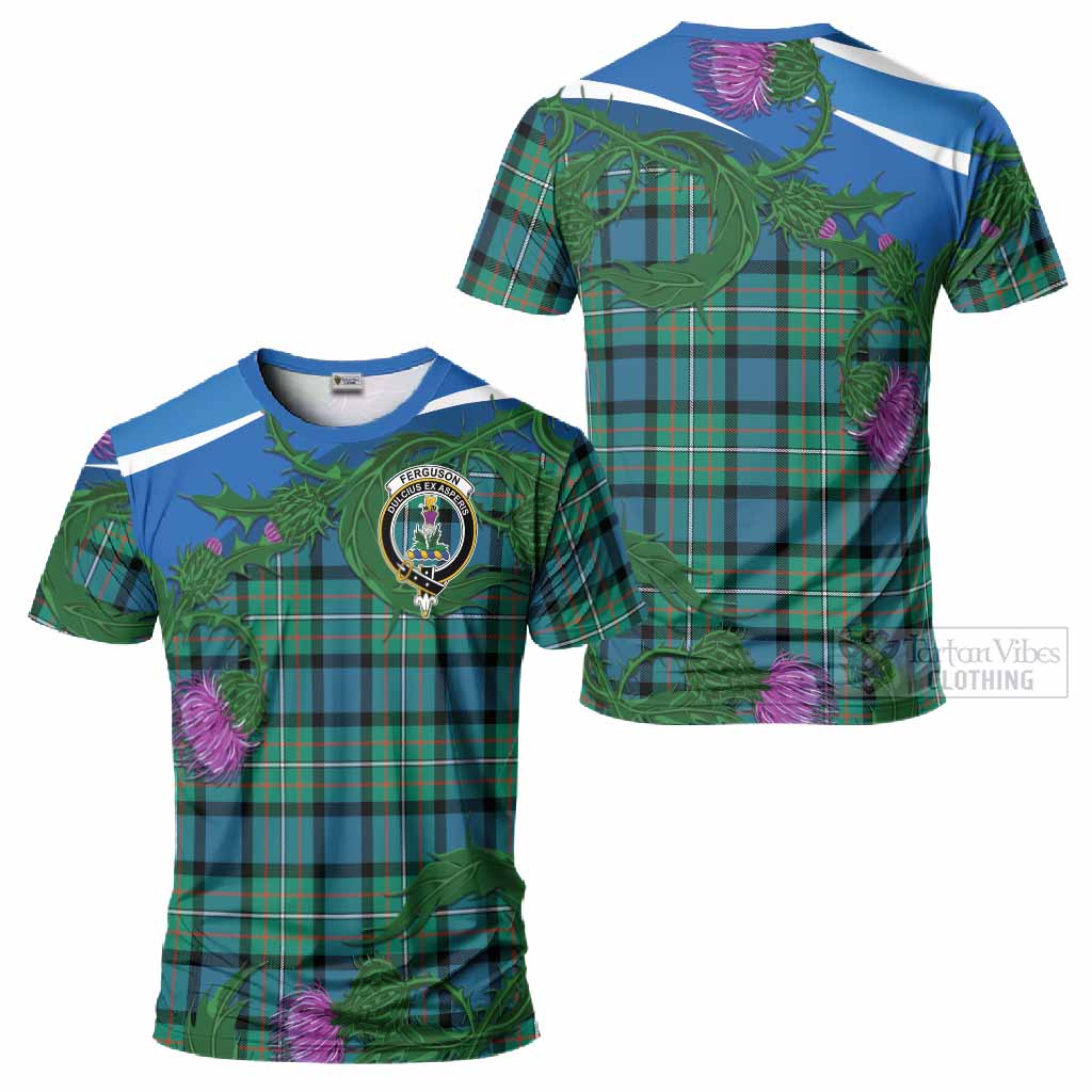 Ferguson (Fergusson) Tartan Family Crest T-Shirt Thistle in Minimalism