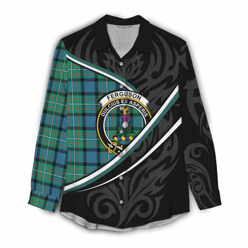 Ferguson (Fergusson) Tartan Family Crest Women Casual Shirt Celtic Scottish Thistle Floral - Tartan Vibes Clothing