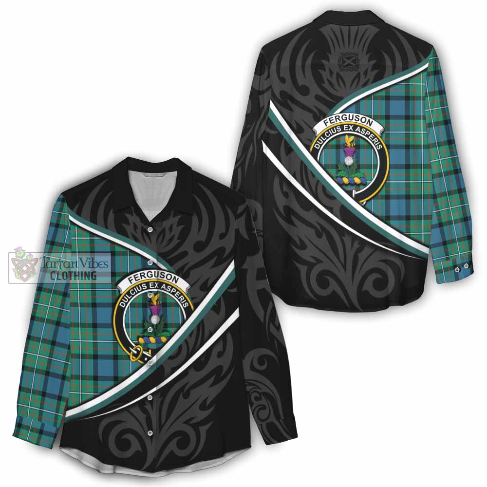 Ferguson (Fergusson) Tartan Family Crest Women Casual Shirt Celtic Scottish Thistle Floral - Tartan Vibes Clothing