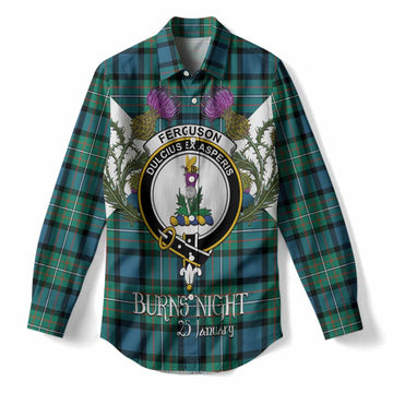Ferguson (Fergusson) Tartan Family Crest Women Casual Shirt Scottish Burns Night Thistle Floral