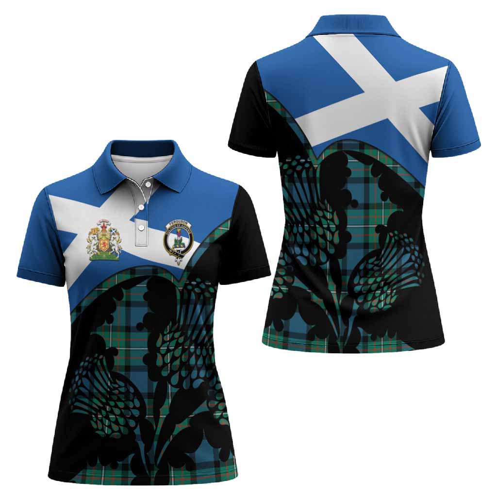 Ferguson (Fergusson) Tartan Family Crest Women Polo Shirt Scotland Thistle Floral Flag Style