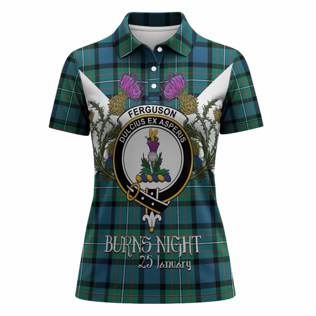 Ferguson (Fergusson) Tartan Family Crest Women Polo Shirt Scottish Burns Night Thistle Floral