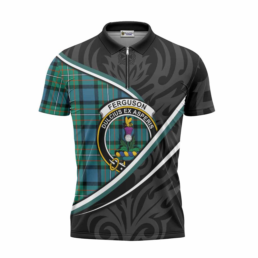Ferguson (Fergusson) Tartan Family Crest Zipper Polo Shirt Celtic Scottish Thistle Floral - Tartan Vibes Clothing
