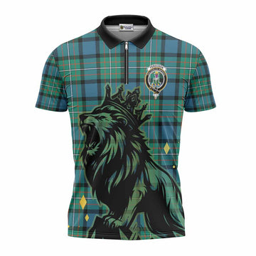 Ferguson (Fergusson) Tartan Family Crest Zipper Polo Shirt Crowned Lion Roaring