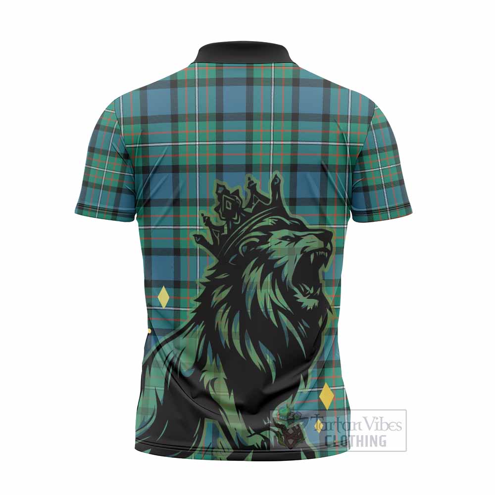 Ferguson (Fergusson) Tartan Family Crest Zipper Polo Shirt Crowned Lion Roaring