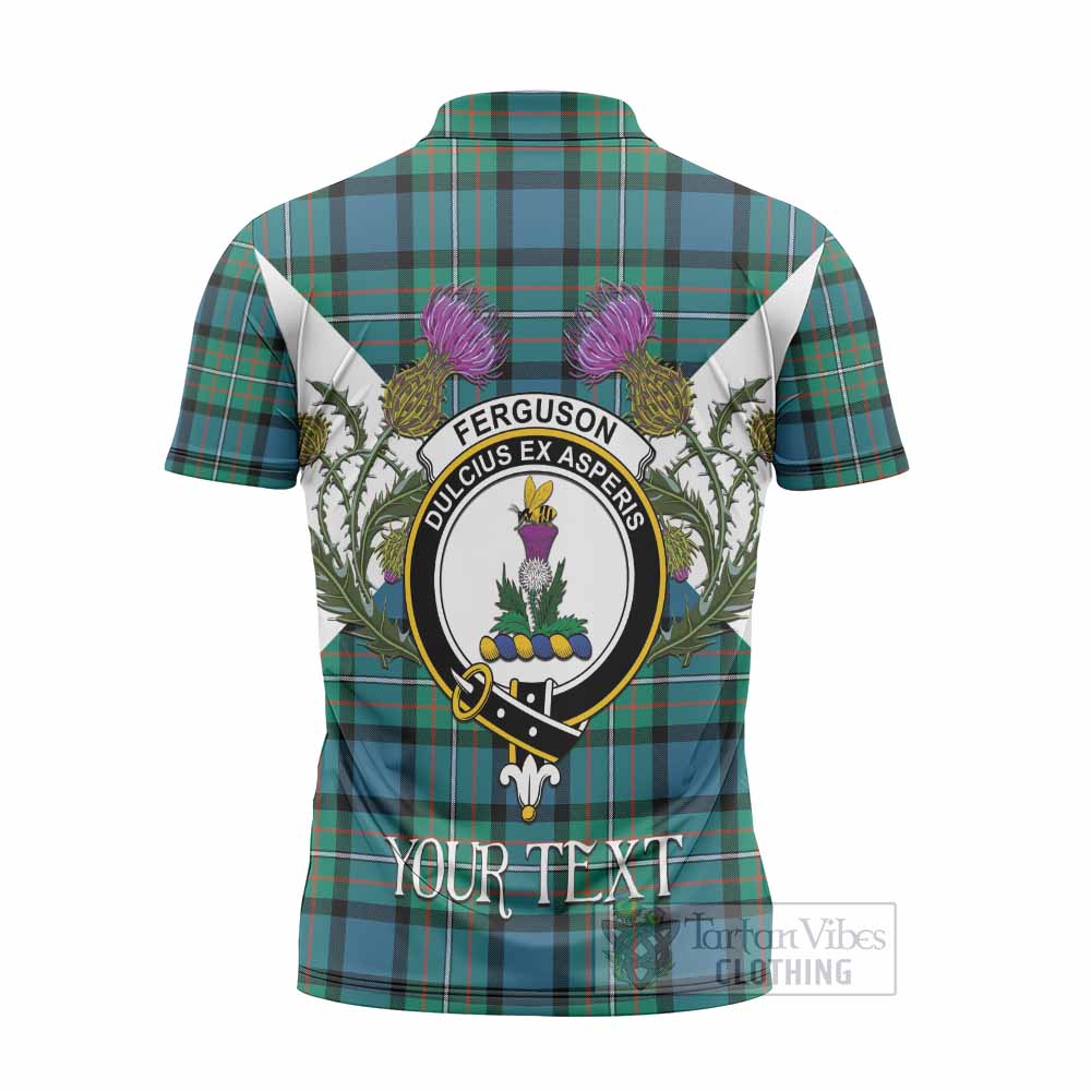 Ferguson (Fergusson) Tartan Family Crest Zipper Polo Shirt Scottish Burns Night Thistle Floral