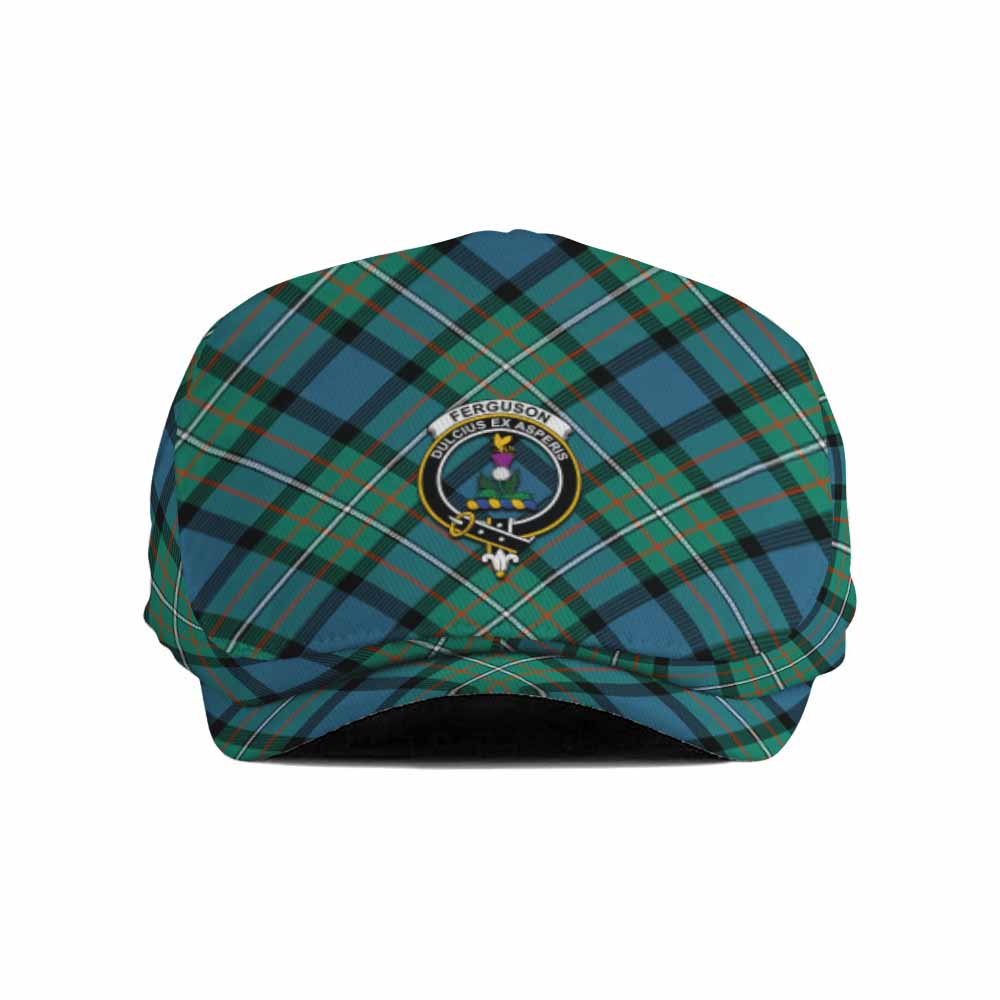 Ferguson (Fergusson) Tartan Flat Cap, Jeff Cap Cross Style with Family Crest - Tartan Vibes Clothing