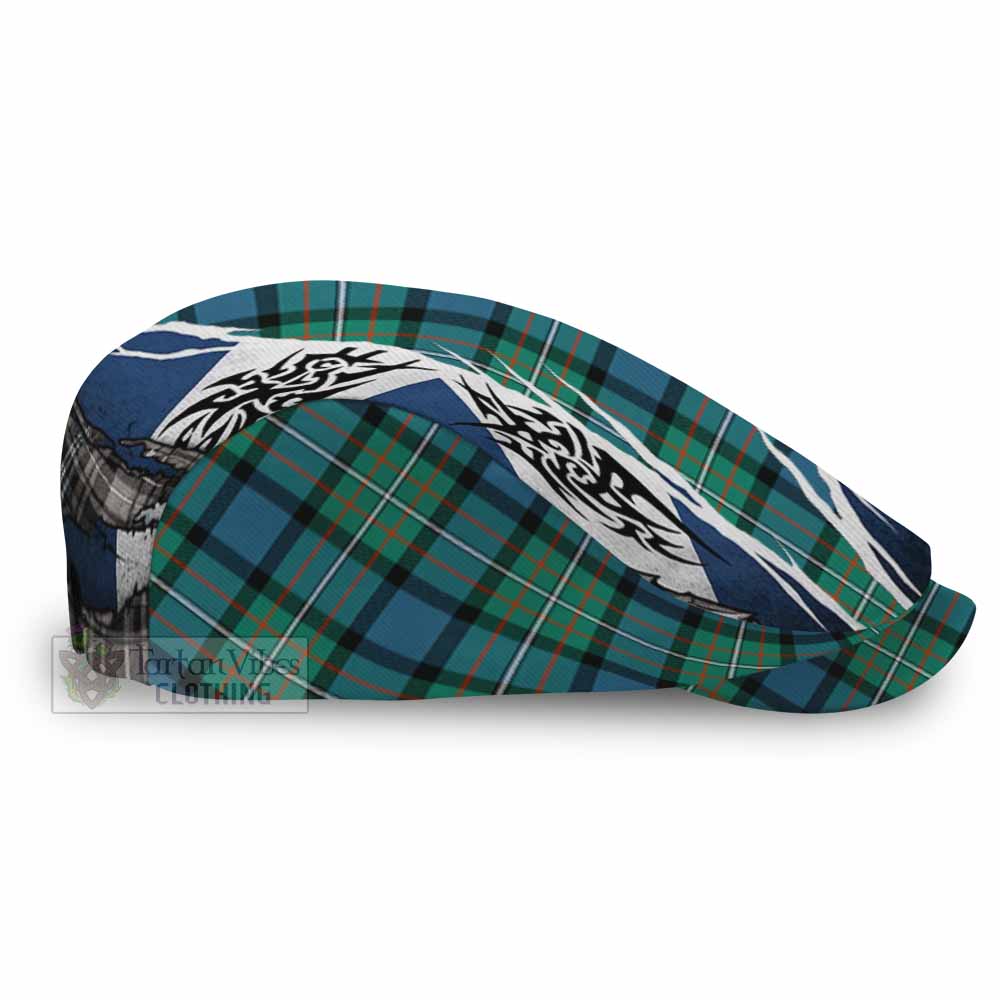 Ferguson (Fergusson) Tartan Flat Cap, Jeff Cap Scotland Flag Ripped Tribal Design