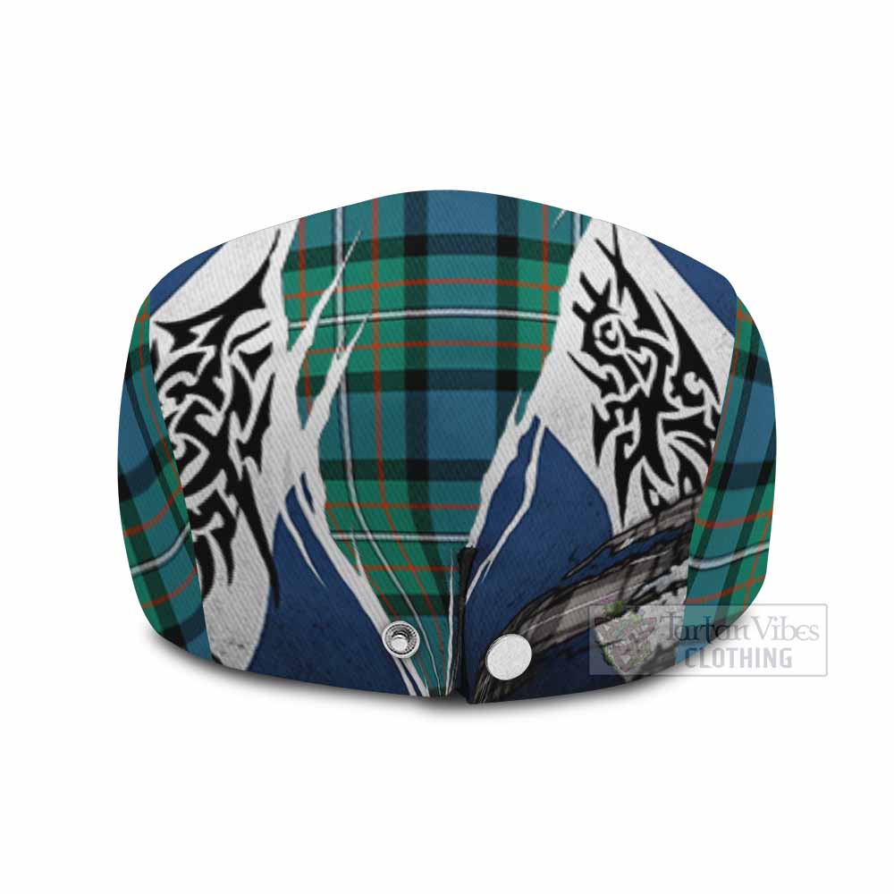 Ferguson (Fergusson) Tartan Flat Cap, Jeff Cap Scotland Flag Ripped Tribal Design