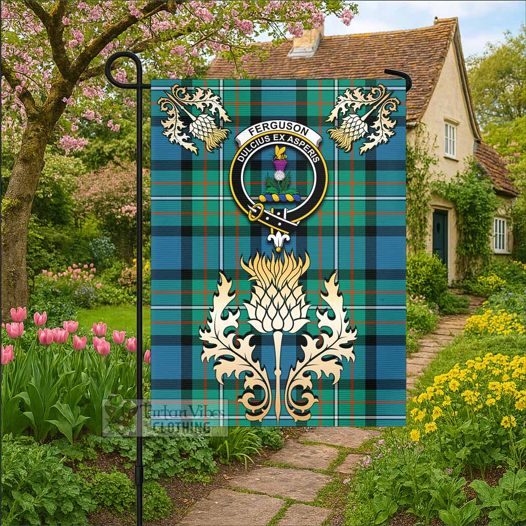 Ferguson (Fergusson) Tartan Garden Flag with Golden Regal Scottish Thistle Emblem - Tartan Vibes Clothing