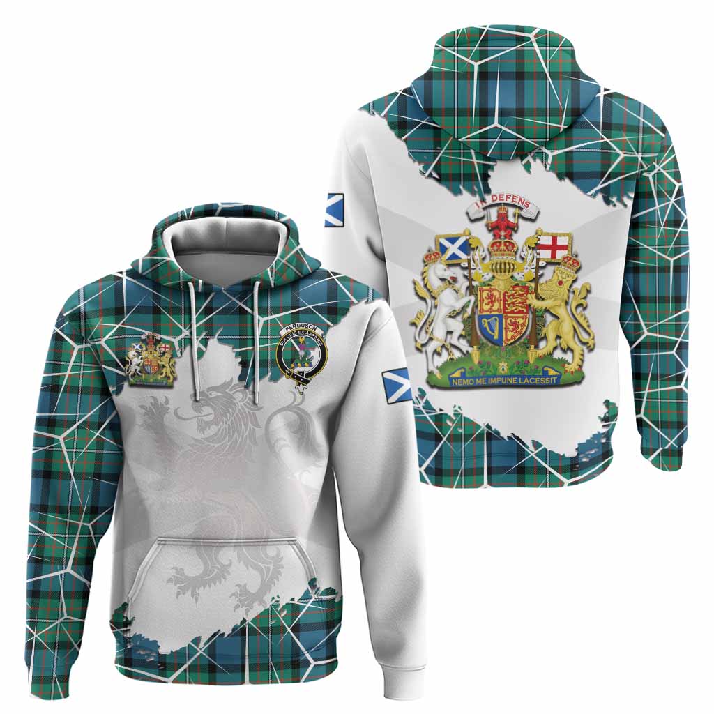Ferguson (Fergusson) Tartan Hoodie with Family Crest and Lion Rampant Grunge Style