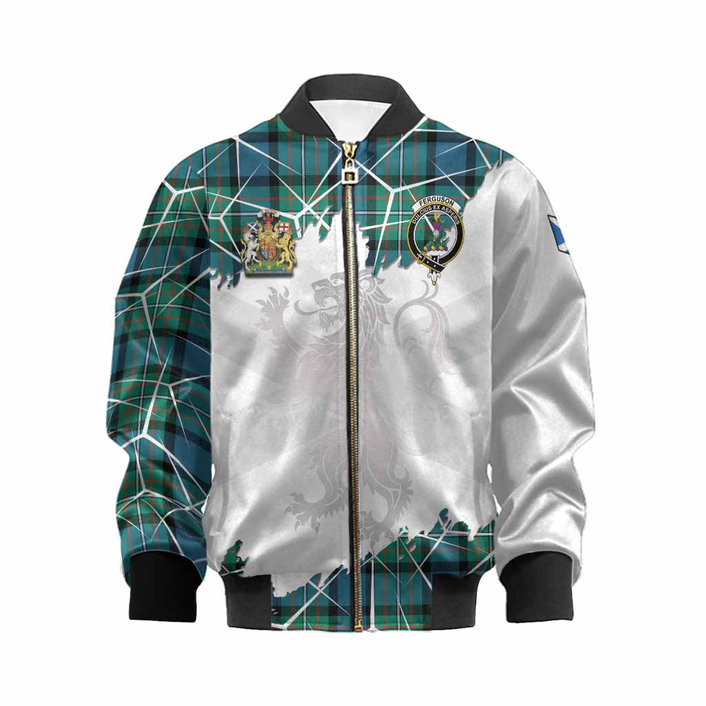 Ferguson (Fergusson) Tartan Kid Bomber Jacket with Family Crest and Lion Rampant Grunge Style