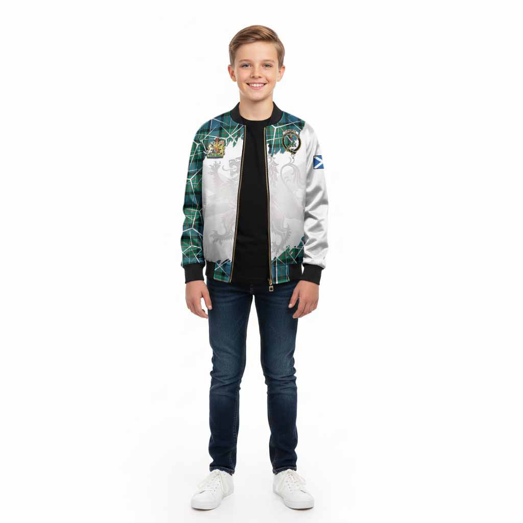 Ferguson (Fergusson) Tartan Kid Bomber Jacket with Family Crest and Lion Rampant Grunge Style