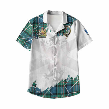 Ferguson (Fergusson) Tartan Kid Hawaiian Shirt with Family Crest and Lion Rampant Grunge Style