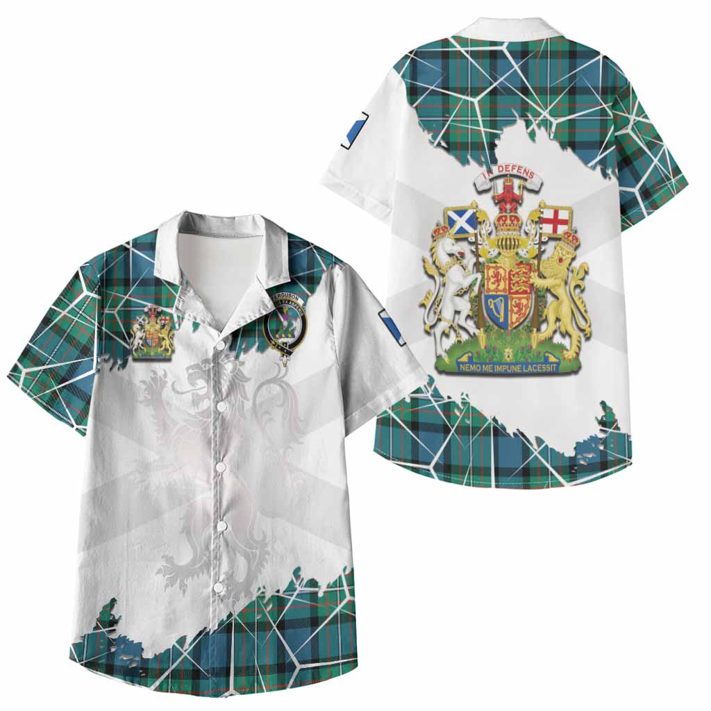 Ferguson (Fergusson) Tartan Kid Hawaiian Shirt with Family Crest and Lion Rampant Grunge Style